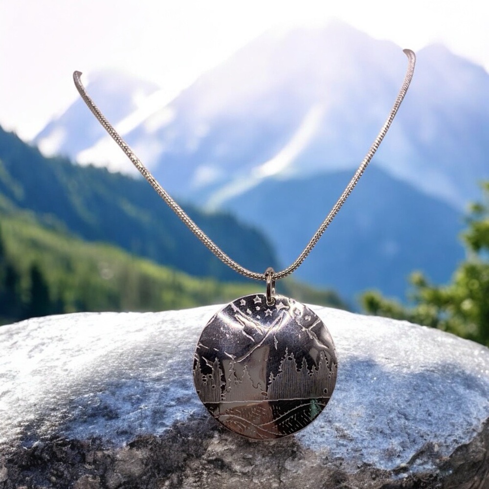 Mountain Vibes. Sterling silver artisan made pendant. One of a kind.